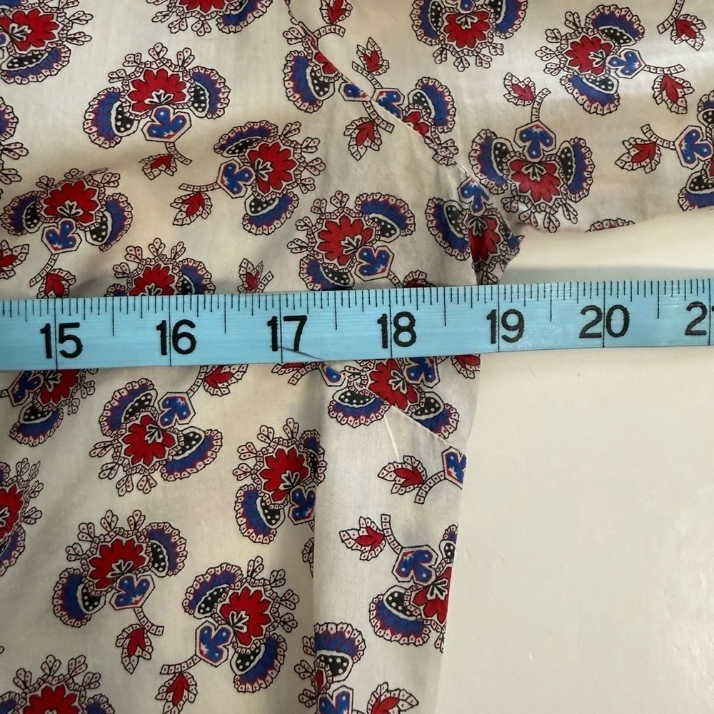 J Crew Cotton White Red Blue Perfect Paisley Long Sleeve Button Front Shirt Sz 4